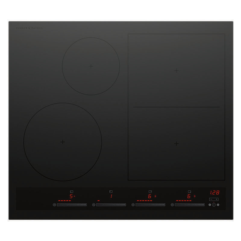 Fisher & Paykel 60cm 4 Zone Induction Cooktop: Smart Zone Low Current - Black (Series 7)