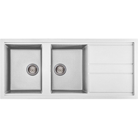 ARTUSI DOUBLE BOWL SINK WITH DRAINER WHITE GRANITEK