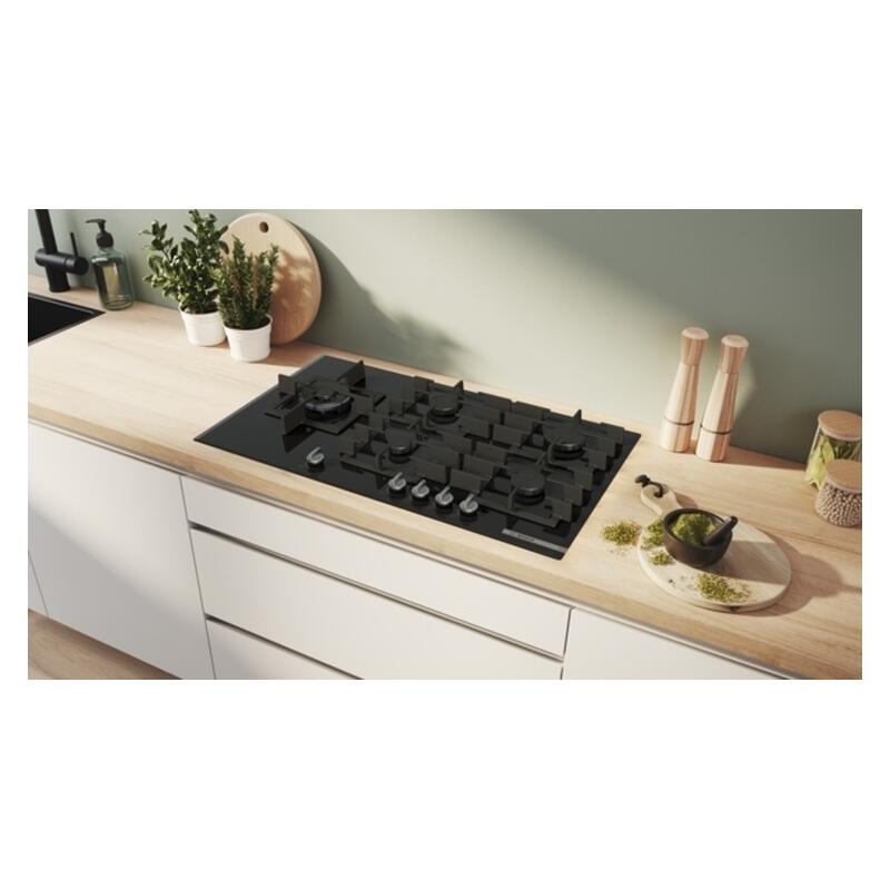Bosch 90cm 5 Burner Gas Cooktop - Black Glass (Series 6)
