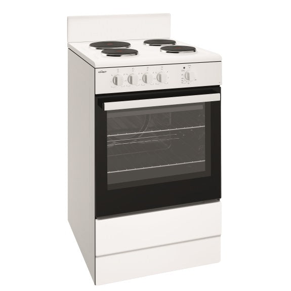 Chef 54cm Freestanding Oven with 4-Zone Hotplate Cooktop - White