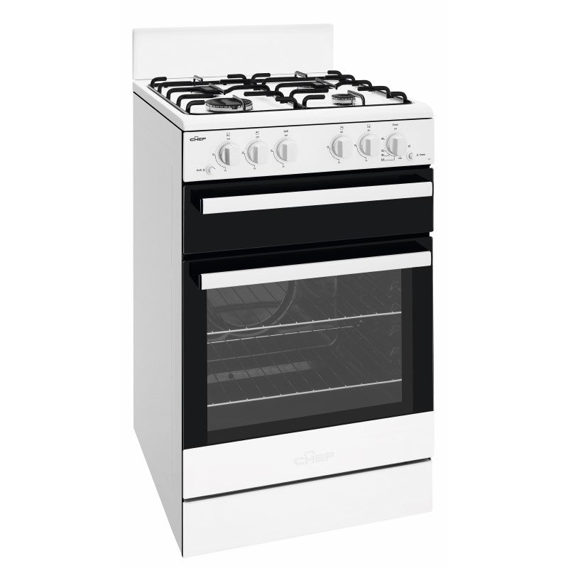 Chef 54cm Freestanding Oven with 4-Burner Gas Cooktop - White