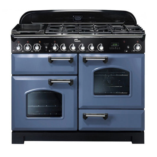Falcon Classic Deluxe 110cm Dual Fuel Cooker - Stone Blue & Chrome