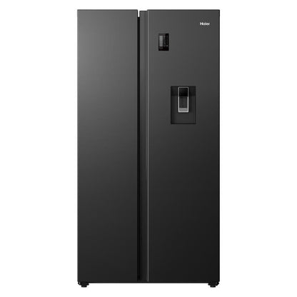 Haier 523L Side-by-Side Fridge Freezer with Water Dispenser - Black (300 Series)