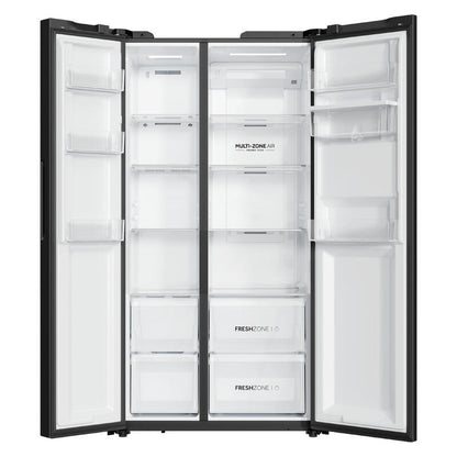 Haier 523L Side-by-Side Fridge Freezer with Water Dispenser - Black (300 Series)