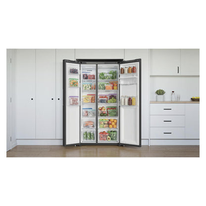 Haier 523L Side-by-Side Fridge Freezer with Water Dispenser - Black (300 Series)