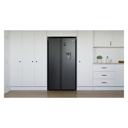 Haier 523L Side-by-Side Fridge Freezer with Water Dispenser - Black (300 Series)