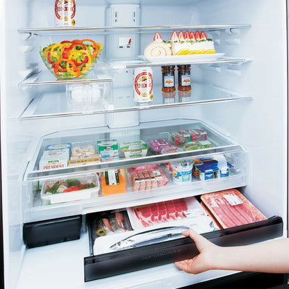 Mitsubishi Electric 700 Litre Multi-Drawer Glass Refrigerator - Dark Mahogany