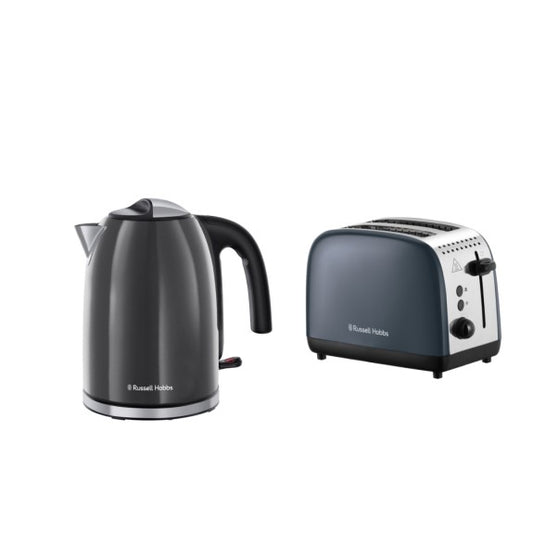 Russell Hobbs Colours Plus 2 Slice Toaster & Kettle Pack - Storm Grey