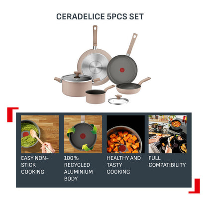 Tefal 5 Piece Ceradelice Ceramic Induction Non-Stick Set