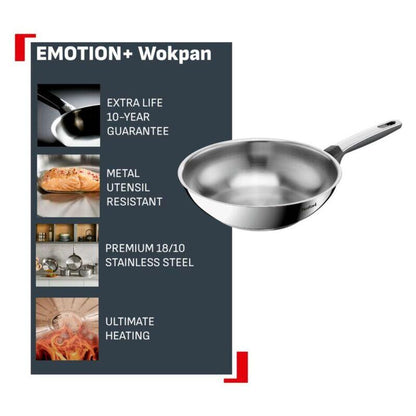 Tefal 28cm Emotion+ Induction Uncoated Stainless Steel Wok