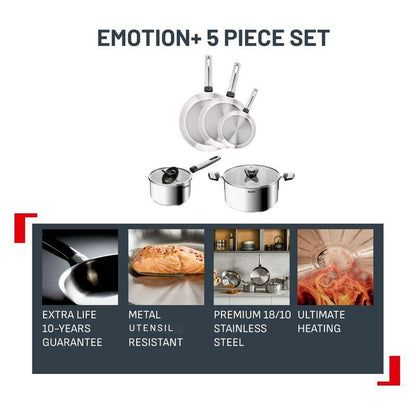 Tefal Emotion+ 5 Piece Induction Uncoated Stainless Steel Set