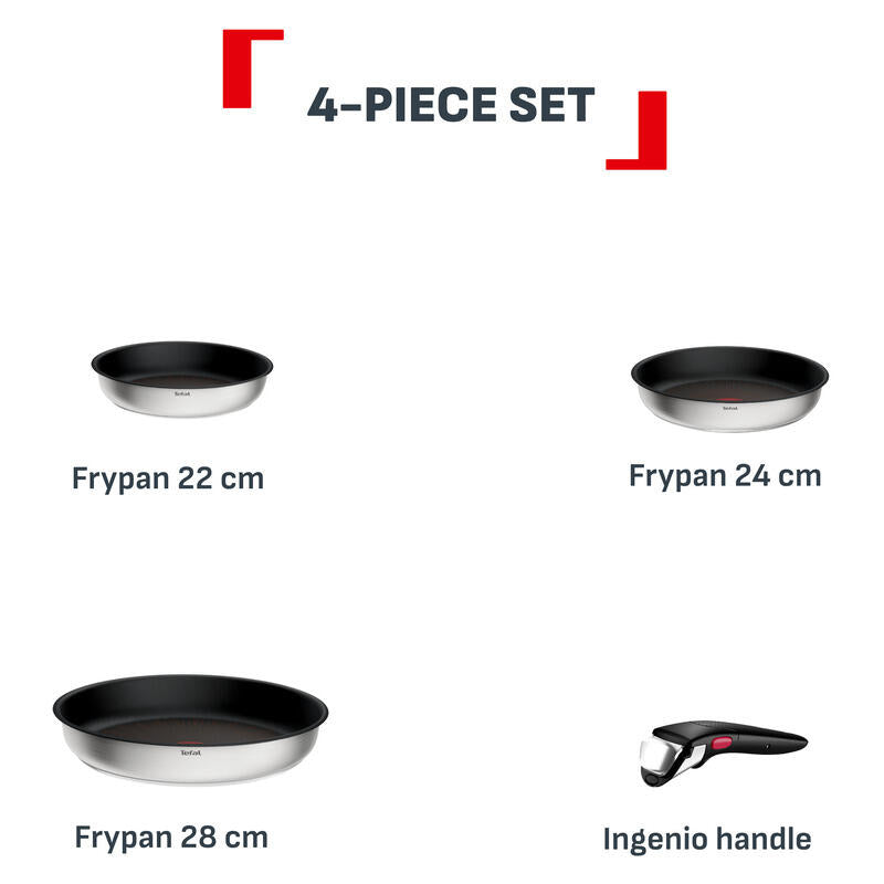 Tefal Ingenio Emotion+ 4 Piece Induction Non-Stick Stainless Steel Frypan Set
