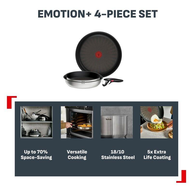 Tefal Ingenio Emotion+ 4 Piece Induction Non-Stick Stainless Steel Frypan Set