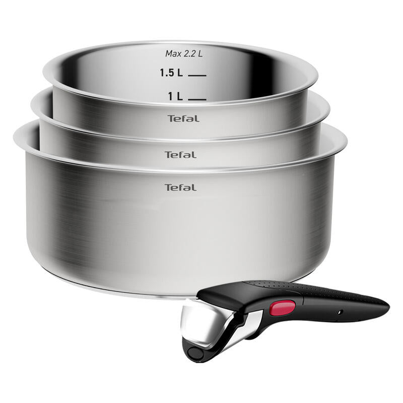 Tefal Ingenio Emotion+ 4 Piece Induction Uncoated Stainless Steel Pot Set