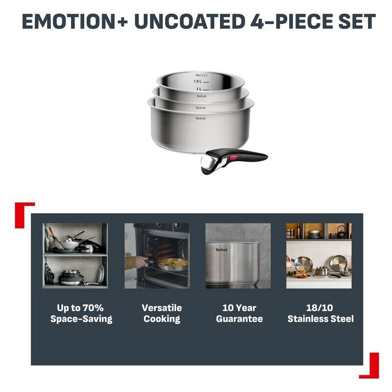Tefal Ingenio Emotion+ 4 Piece Induction Uncoated Stainless Steel Pot Set