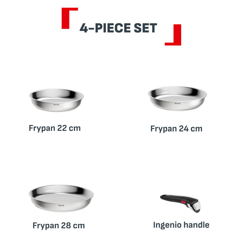 Tefal Ingenio Emotion+ 4 Piece Induction Uncoated Stainless Steel Frypan Set