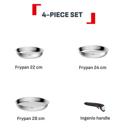 Tefal Ingenio Emotion+ 4 Piece Induction Uncoated Stainless Steel Frypan Set