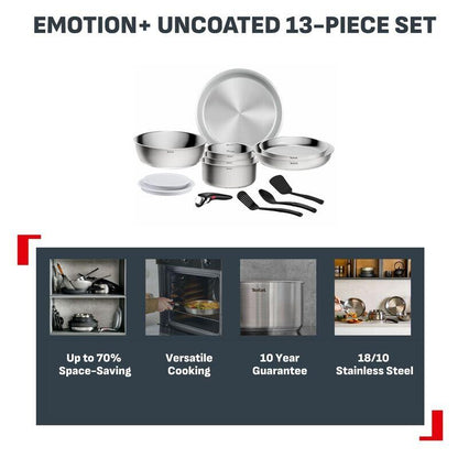 Tefal Ingenio Emotion+ 13 Piece Induction Uncoated Stainless Steel Set