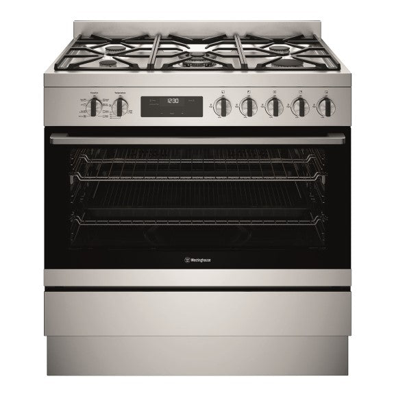 Westinghouse 90cm Dual Fuel Freestanding Oven with 5-Burner Gas Cooktop - Stainless Steel