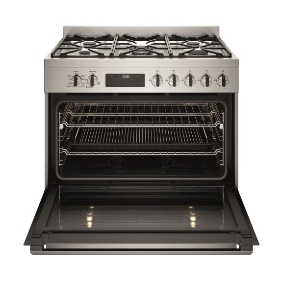 Westinghouse 90cm Dual Fuel Freestanding Oven with 5-Burner Gas Cooktop - Stainless Steel