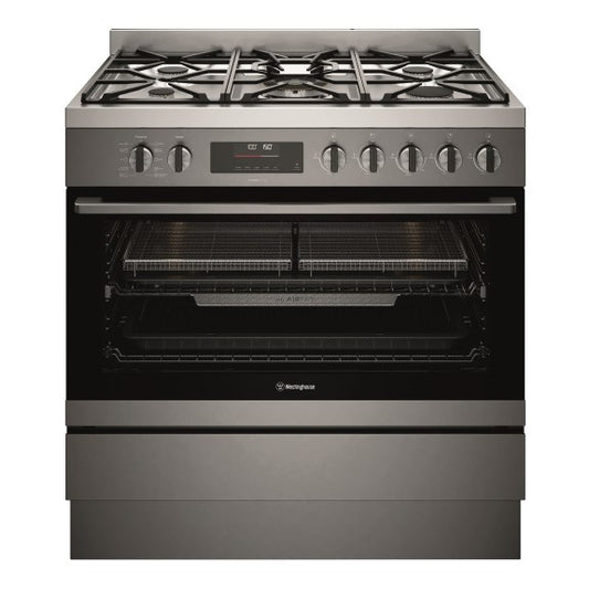 Westinghouse 90cm Freestanding Dual Fuel Cooker - Dark Stainless Steel